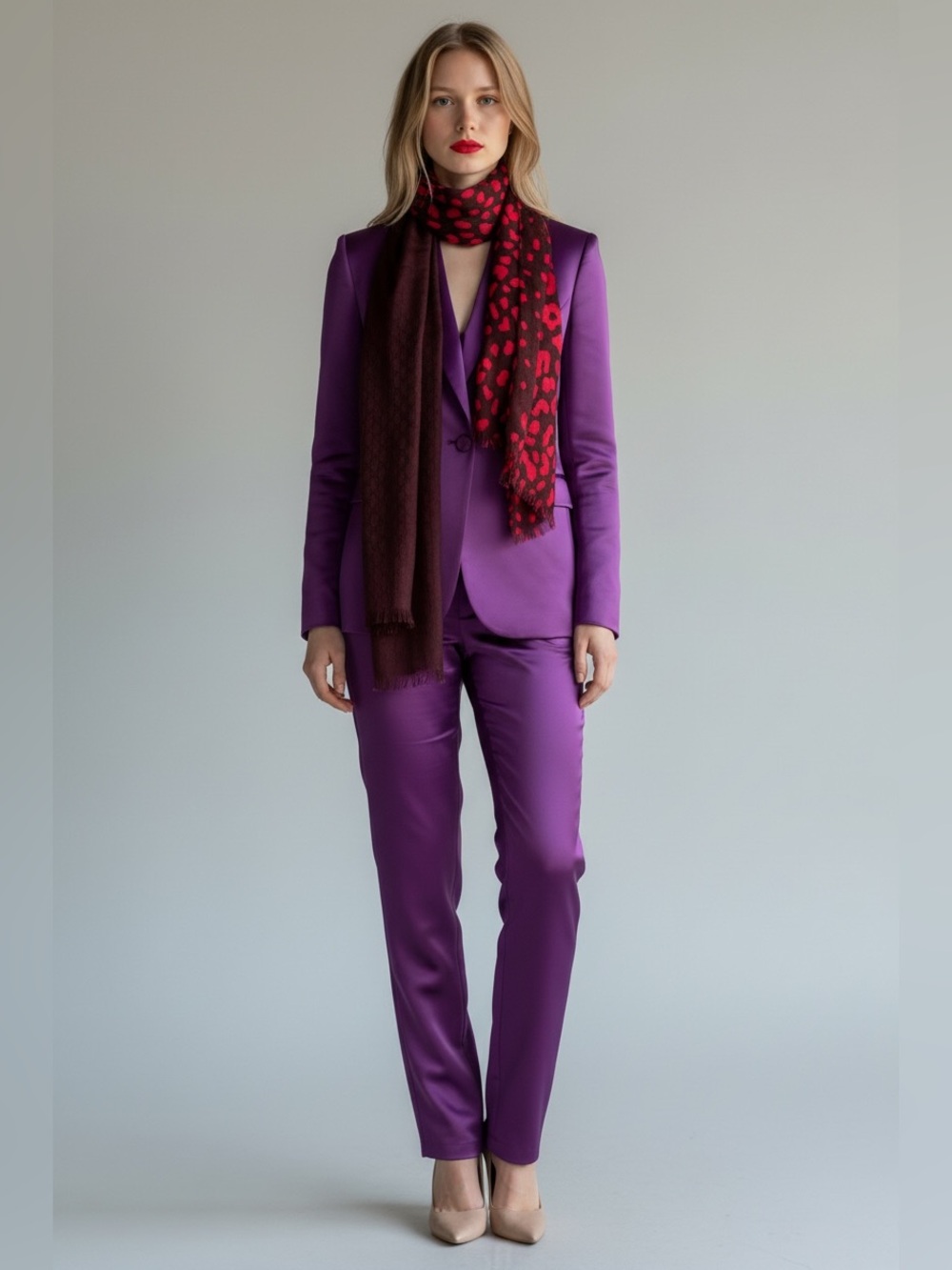 Gucci Scarf Red Leopard Pattern Accent